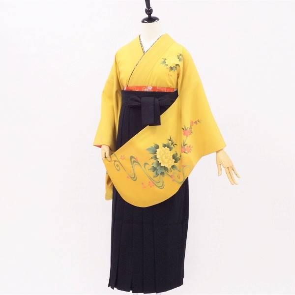 卒業式 着物と袴 6点セット販売 身長約153から157ｃｍ対応 レモンカラーに和風な牡丹