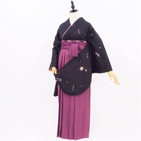 卒業式 着物と袴 6点セット販売 身長約158から162ｃｍ対応 BLACKのオーケストラ