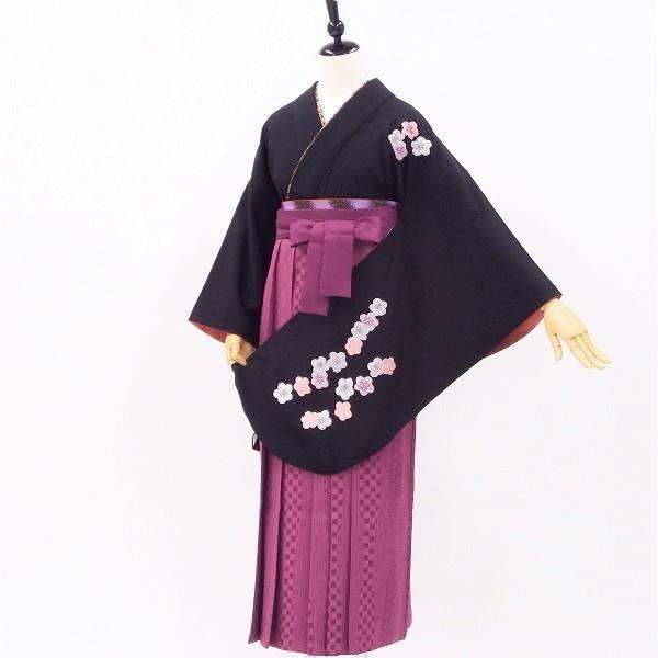 卒業式 着物と袴 6点セット販売 身長約153から156ｃｍ対応 黒 レトロな梅の刺繍
