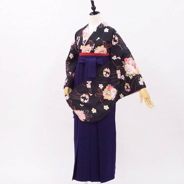 卒業式 着物と袴 6点セット販売 身長約161から164ｃｍ対応 黒 花くす玉
