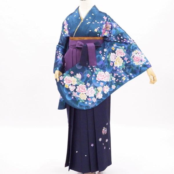 卒業式 着物と袴 6点セット販売 身長約163から166ｃｍ対応 春の陽のプリズム輝くバラの花 グリーン