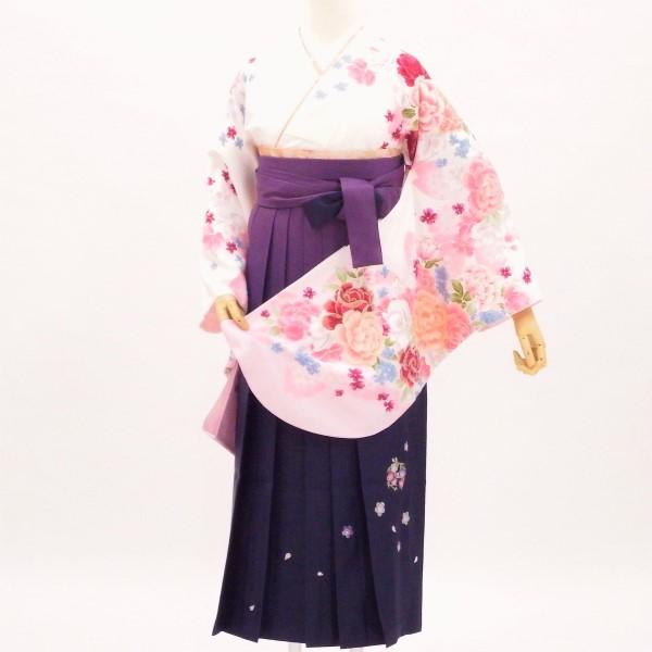 卒業式 着物と袴 6点セット販売 身長約149から152ｃｍ対応 乙女の花園 白×ピンク