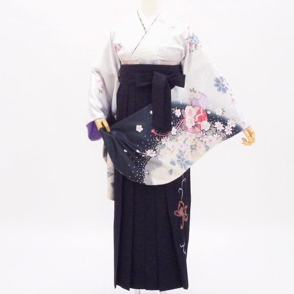 卒業式 着物と袴 6点セット販売 身長約163から166ｃｍ対応 大人なグレー 手毬と桜
