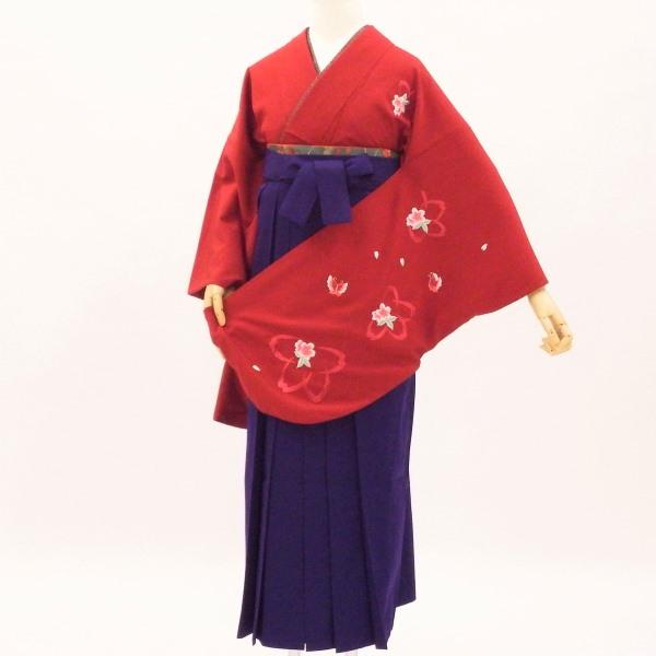 卒業式 着物と袴 6点セット販売 身長約153から157cm対応 赤 桜刺繍 