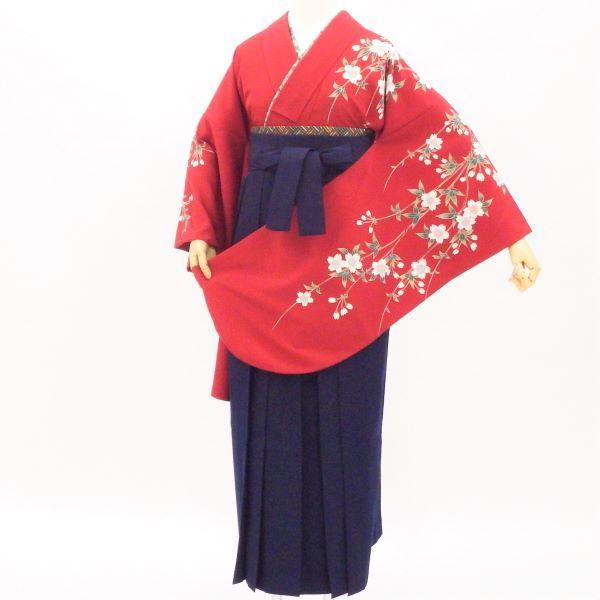 卒業式 着物と袴 6点セット販売 身長約158から162ｃｍ対応 赤 枝垂れ桜