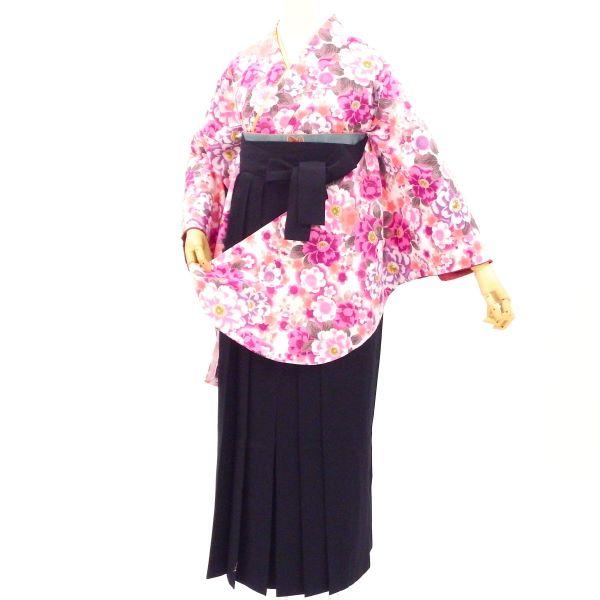 卒業式 着物と袴 6点セット販売 身長約155から160ｃｍ対応 白 牡丹の花園