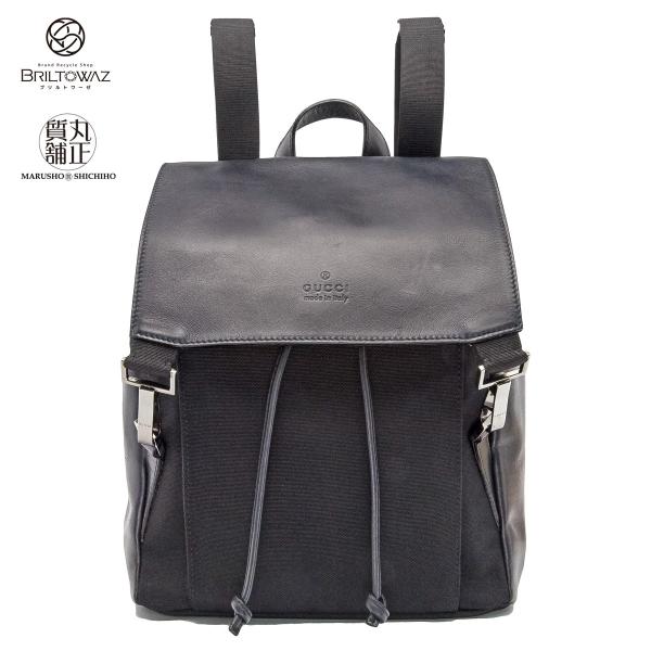 【美品】GUCCI グッチ　リュック　バックパック　ナイロン　レザー　ブラック GUCCI（グッチ） ナイロン バックパック リュックサック 黒 レザー