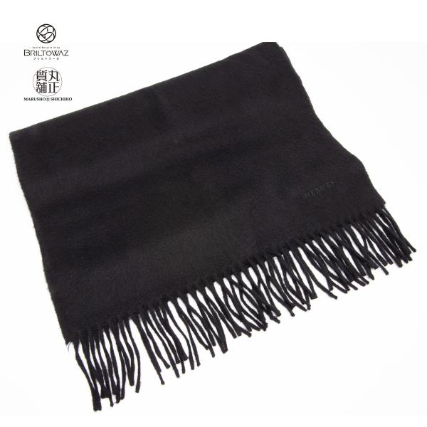HERMES（エルメス） マフラー ユニ・ブロデカシミヤ 100％ 黒 ブラック