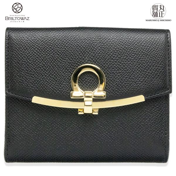 FERRAGAMO 【Sale】フェラガモ ガンチーニ 二つ折り財布 黒 FERRAGAMO 【Sale】フェラガモ ガンチーニ 二つ折り財布 黒