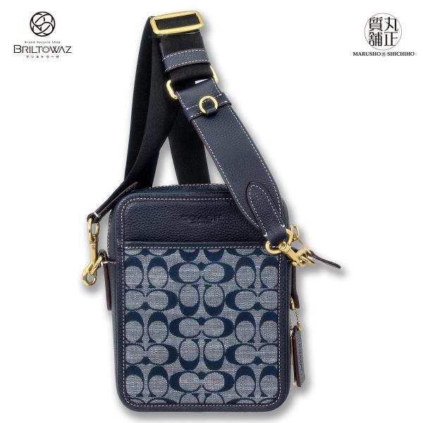 美品　コーチ　サリバン スムース メッセンジャー バッグ　ネイビー　革　大容量 COACH（コーチ） サリバン クロスボディ シグネチャーデニム