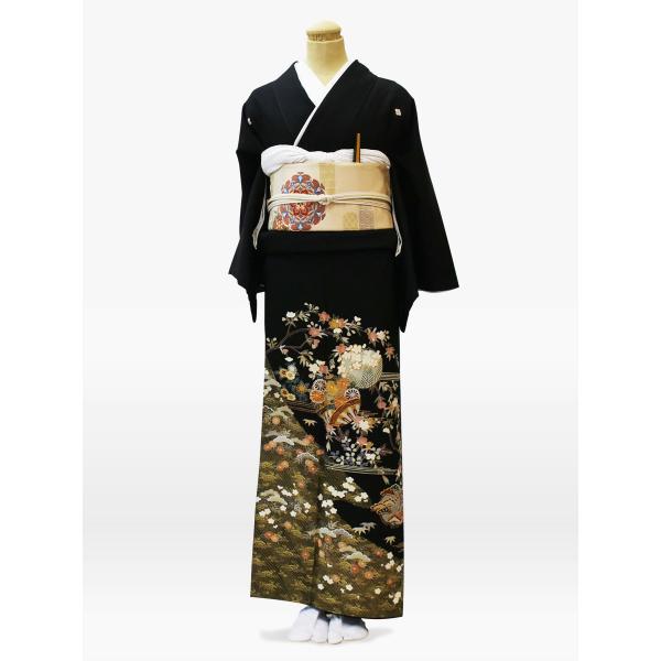 黒留袖レンタルしだれ桜に菊の黒留袖 4泊5日 小物セット付 送料無料 結婚式ブライダル和装衣装着物母親ママ母叔母伯母 婚礼和装の貸衣装