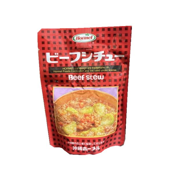 昔ながらの沖縄の味！トマト風味で煮込んだビーフシチュー沖縄で長く愛される、どこか懐かしい味わいのビーフシチューです。名称：シチュー原材料名：野菜（じゃが芋、人参、玉ねぎ）、牛肉（輸入）、コンスターチ、トマトペースト、食塩、香辛料、砂糖内容量...