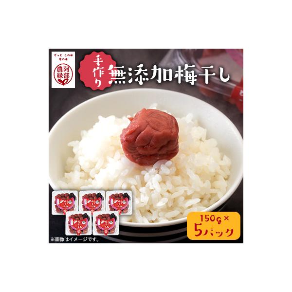 阿部農縁【昔ながらの天日干し】農家のばあちゃん特製の手作り無添加梅干し　150g×5パックセット