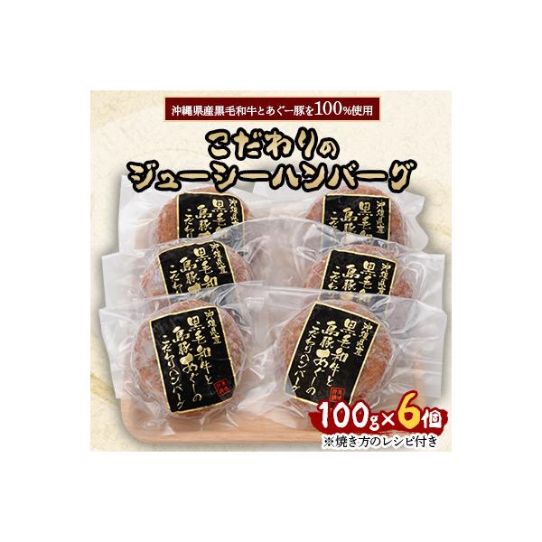 沖縄県産黒毛和牛とあぐー豚を100%使用したこだわりのジューシーハンバーグ100g×6個