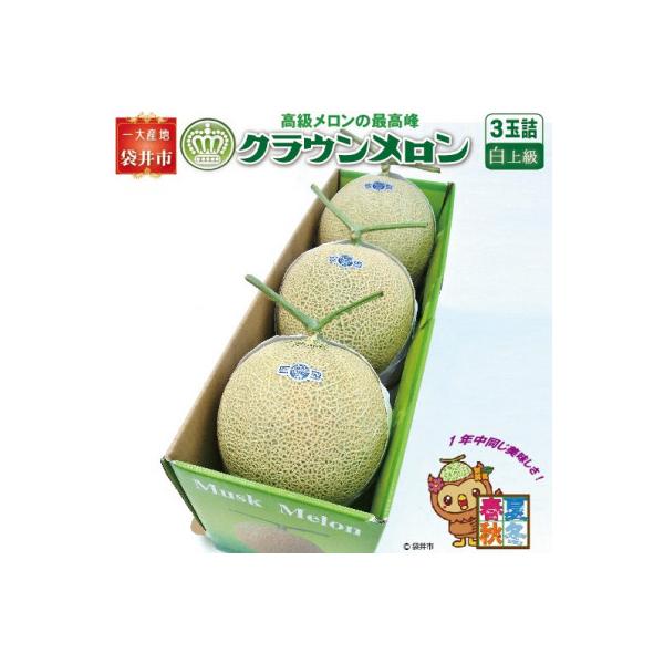 【通年出荷】クラウンメロン(白上級)3玉詰