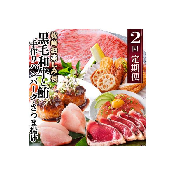 定期便(2回配送)枕崎お楽しみ便(黒毛和牛・まぐろ・手作りハンバーグ・さつまあげ等) DD-6002