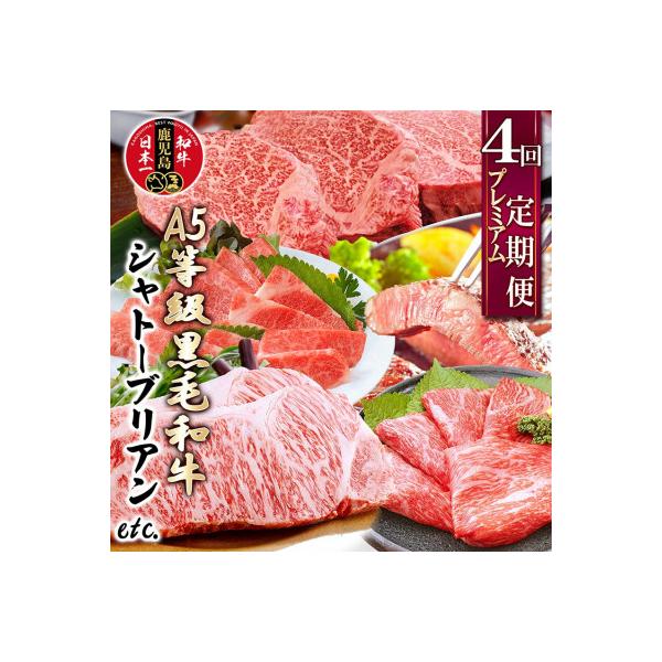定期便(4回配送)A5等級黒毛和牛シャトーブリアン・サーロインステーキetc GG-0030
