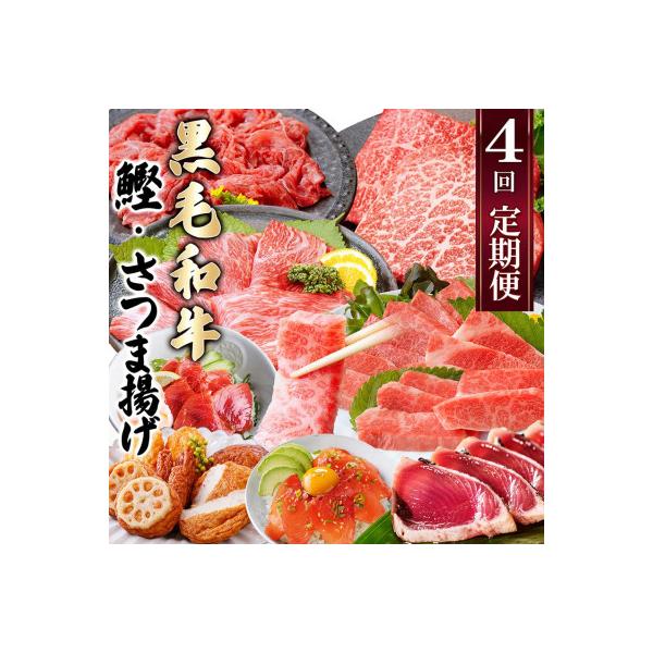 定期便(4回配送)黒毛和牛&まぐろ・かつお・さつま揚げ EE-0046