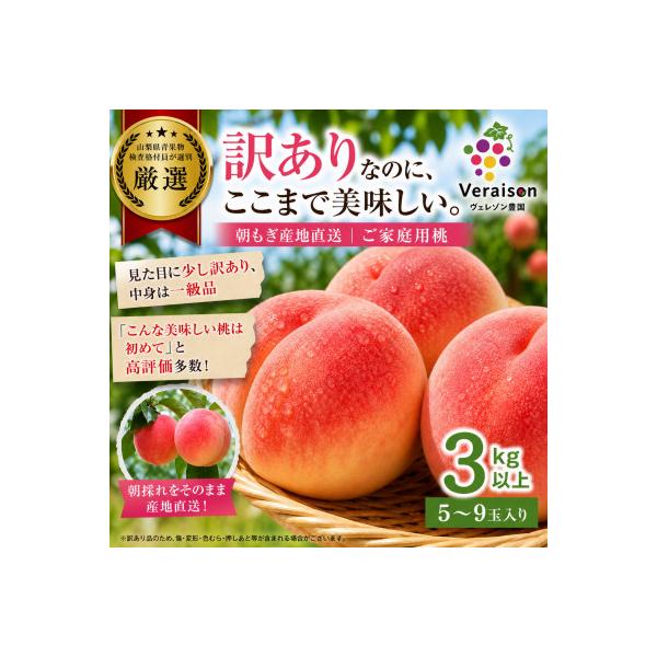 【2026発送予定】訳ありなのに高評価|朝もぎ桃3kg以上(5～9玉)農家直送・家庭用