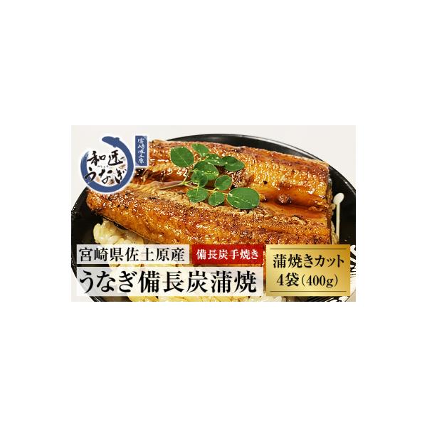 【宮崎市佐土原産】備長炭手焼き　和匠うなぎの蒲焼カット4パックセット(計400g)