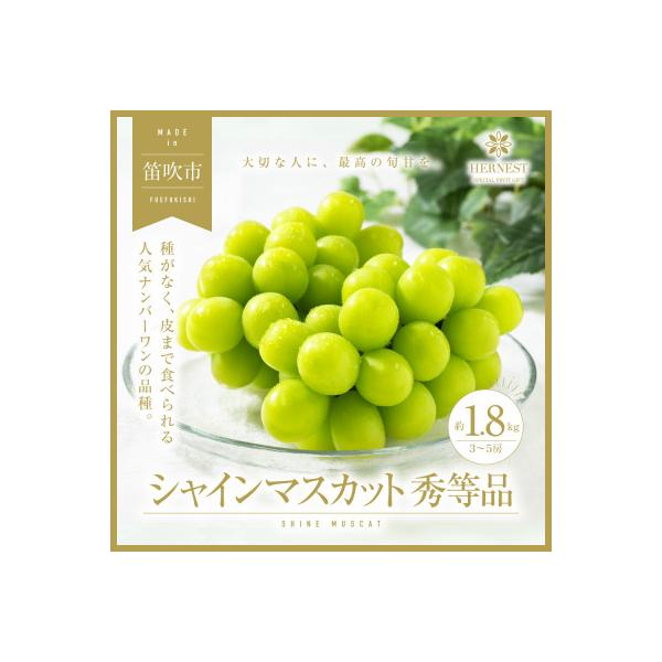【先行受付】山梨県笛吹市産　旬の採れたてシャインマスカット　秀等品　約1.8kg(3房～5房)