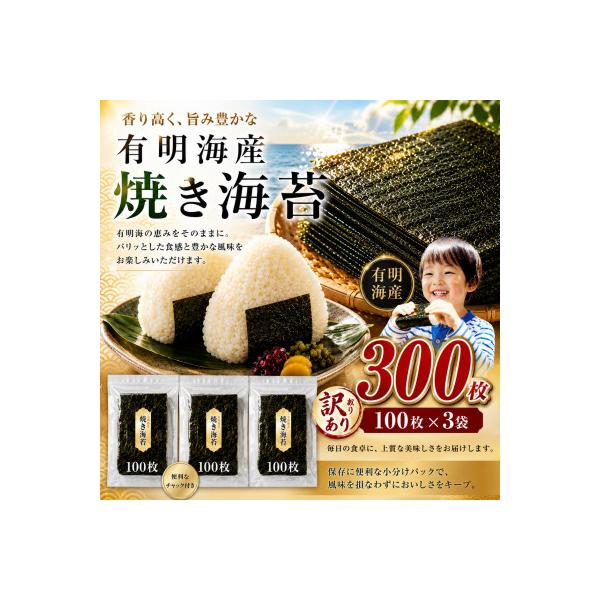 《訳あり品》九州有明海産海苔 半切300枚(100枚×3)