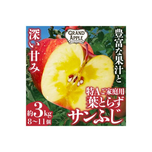 皮ごとバリッ!葉とらずサンふじ　特Aご家庭用 約3kg