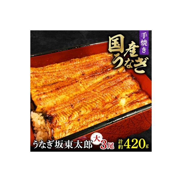 【うなぎ坂東太郎】うなぎの蒲焼　大サイズ3串　計約420g〈タレ・山椒付き〉