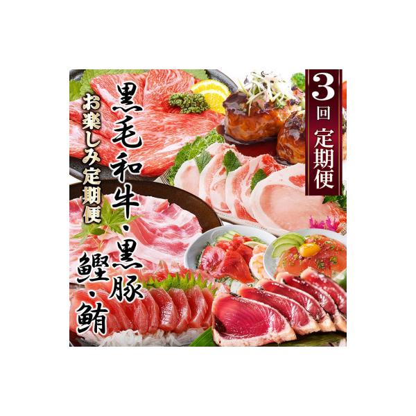 定期便3回配送　お楽しみ定期便(黒毛和牛・黒豚・かつお・まぐろ) LL-6014