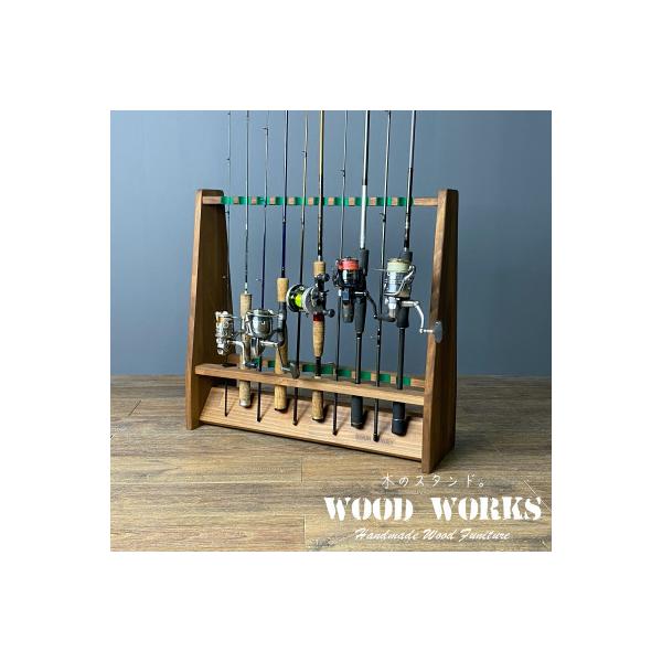 ふるさと納税 横手市 WOOD WORKS ロッドスタンド19本掛け 本体カラー:ブラウン/フェルトカラー:グリーン