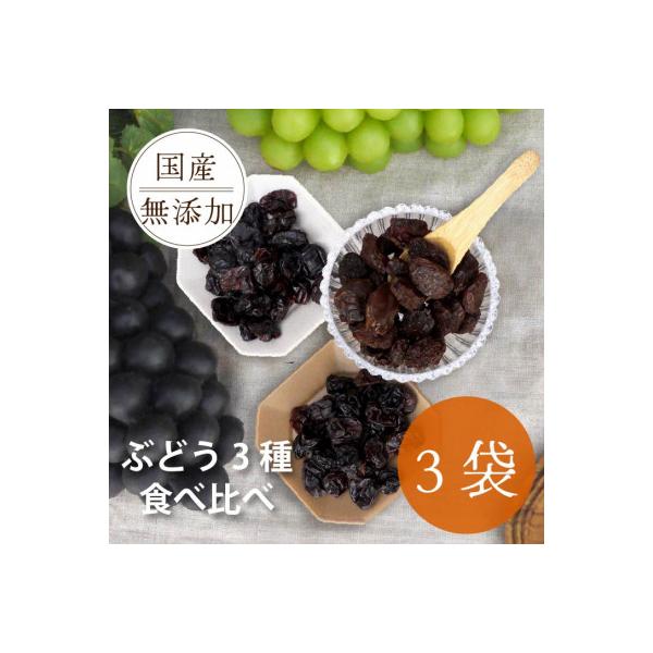 シャインマスカット 巨峰 ピオーネ のレーズン 30g×3袋 食べ比べセット 無添加、砂糖不使用