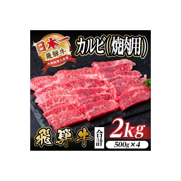 飛騨牛 厳選カルビ(焼肉・BBQ用) 2kg(500g×4)　黒毛和牛　小分け　A4～A5等級