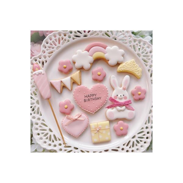 ふるさと納税 交野市 うさぎとお花のアイシングクッキーお誕生日