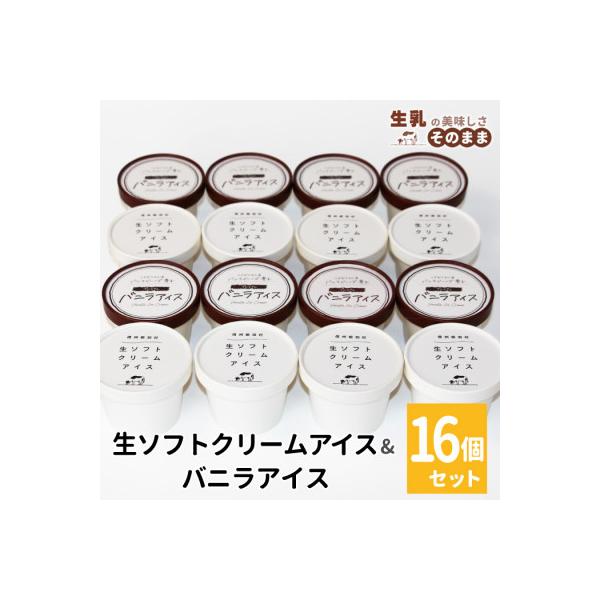 搾りたて生乳使用　食べ比べ!生ソフトクリームアイス&バニラアイスクリーム 16個セット