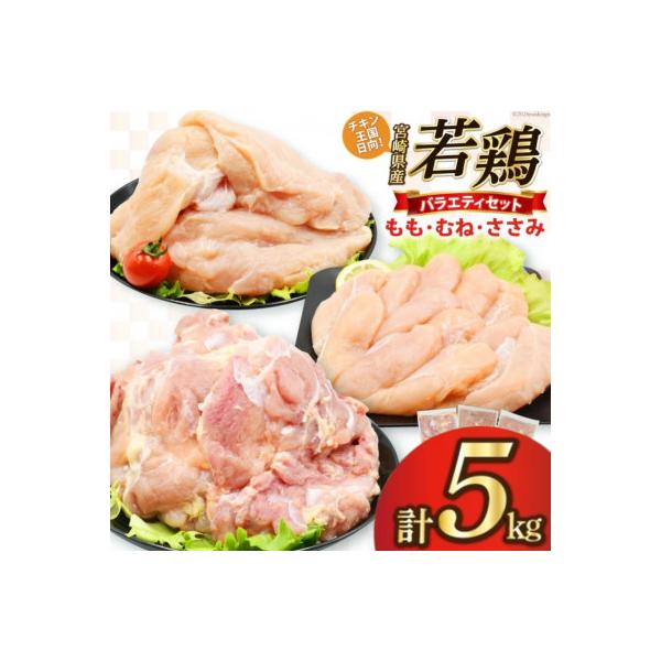 宮崎県産若鶏5kgセット(もも2kg むね2kg ささみ1kg)(日向市)