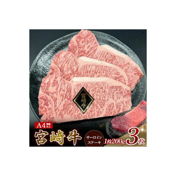 【A4等級以上】宮崎牛サーロインステーキ 200g×3枚(小林市)(EAS010)