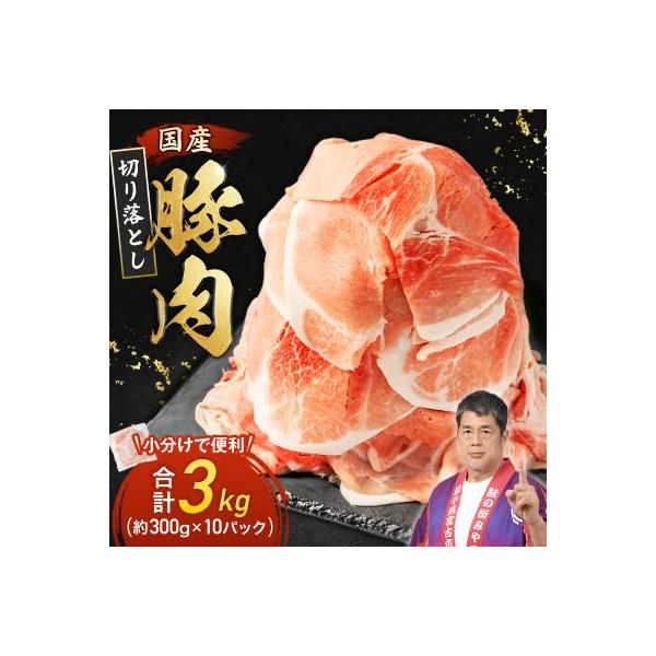 家計応援!国産 豚肉 計3kg!(300g×10P) 豚 切り落とし 小分けで便利