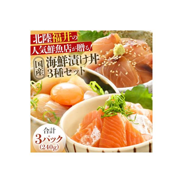 北陸福井の人気鮮魚店が贈る!海鮮漬け丼 3種セット 3パック(240g)(冷凍真空パック)