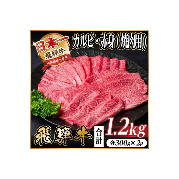 飛騨牛　厳選カルビ・赤身(焼肉・BBQ用)　計1.2kg(各600g)　黒毛和牛　小分け