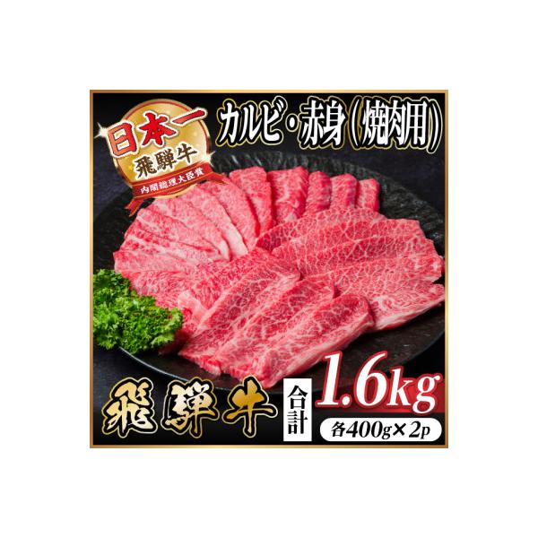 飛騨牛　厳選カルビ・赤身(焼肉・BBQ用)　計1.6kg(各800g)　黒毛和牛　小分け