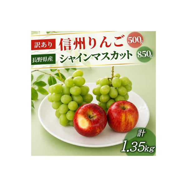 長野県産 シャインマスカット(2房)850g+信州りんご(訳あり)500g　計1.35kg
