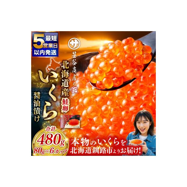 【5営業日以内発送】新物 北海道産 いくら 醤油漬け 80g×6カップ 計480g