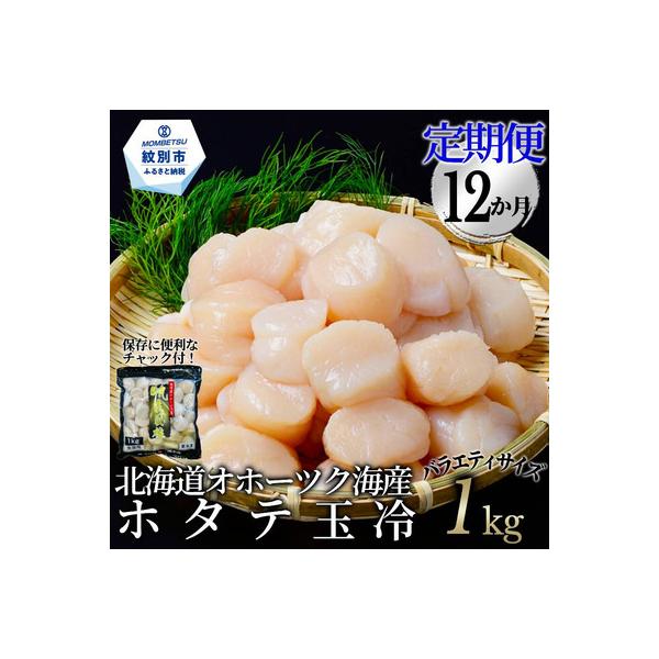 【定期便12か月】北海道オホーツク海産ホタテ玉冷大(1kg)×12回