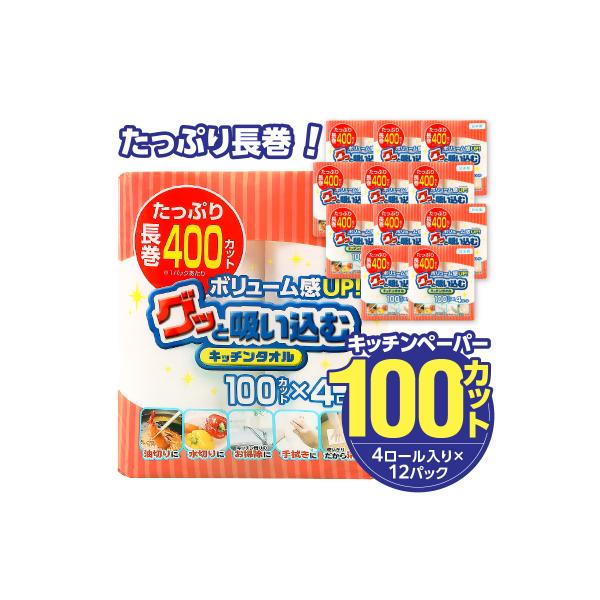 キッチンペーパー グッと吸い込むキッチンタオル100カット(4ロール×12パック)_R14030