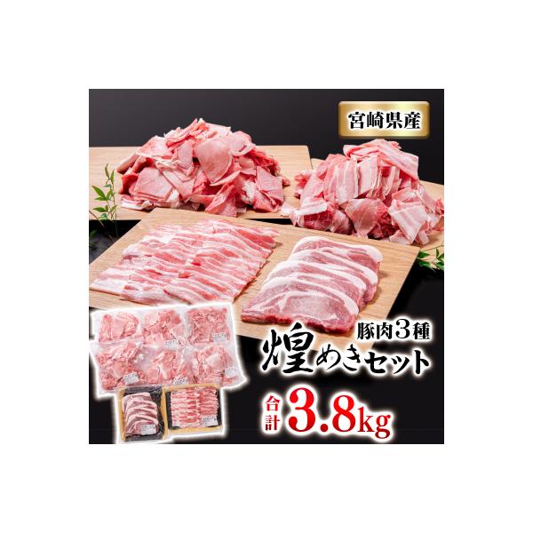 【計3.8kg】宮崎県産豚肉3種バラ凍結小間切れ・焼肉とんかつ[3121]