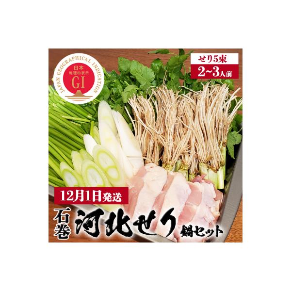 【12月1日発送】石巻伝統野菜「河北せり」のセリ鍋セット( 2-3人前 ・ せり 5束 )