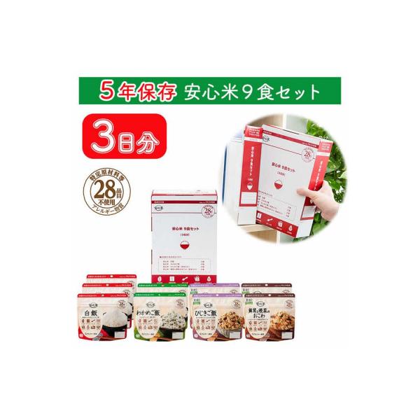 非常食 3日分【安心米9食セット】防災 備蓄 長期保存 アルファ化米/食物アレルギー対応/A4サイズ