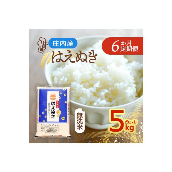 【定期便】<令和8年産>はえぬき 無洗米 5kg×1袋×6ヶ月 毎月 5kg【11月中旬発送】