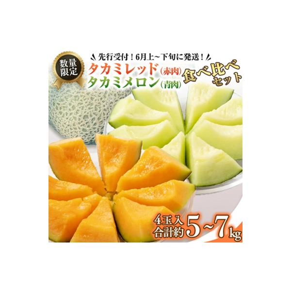 【6月上旬以降発送】タカミレッド  タカミメロン 食べ比べ 合計4玉入り[BU003ya]