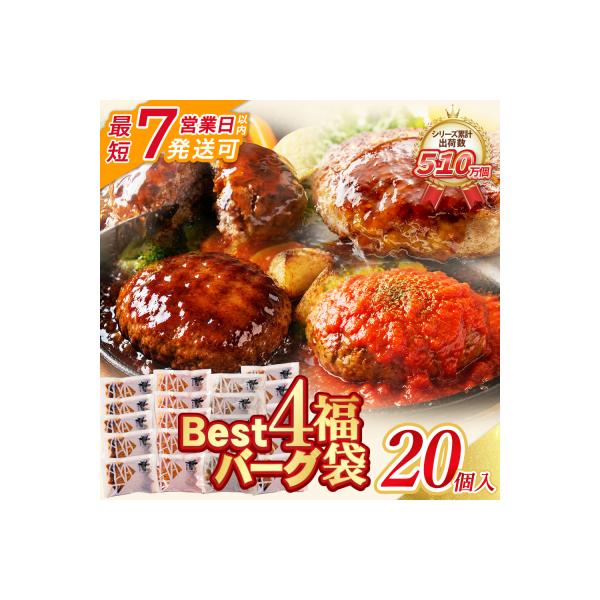 寄附額改定↓↓ 【7営業日以内発送】 Best4バーグ ハンバーグ 20個セット(合挽4種 各5個)